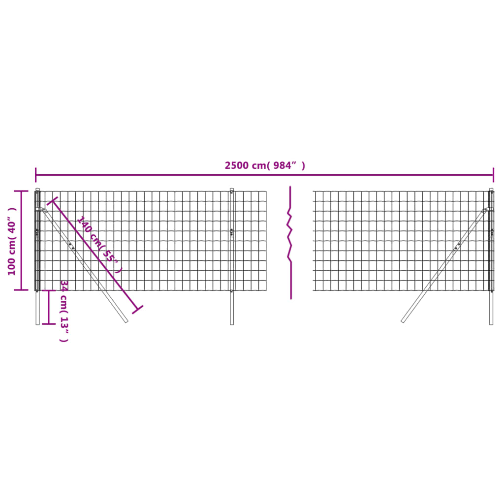 vidaXL Ogrodzenie z siatki drucianej, antracytowe, 1x25 m