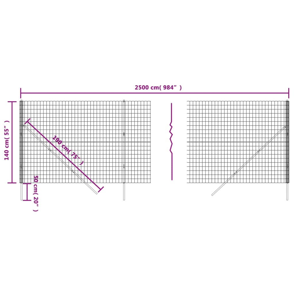 vidaXL Ogrodzenie z siatki drucianej, antracytowe, 1,4x25 m