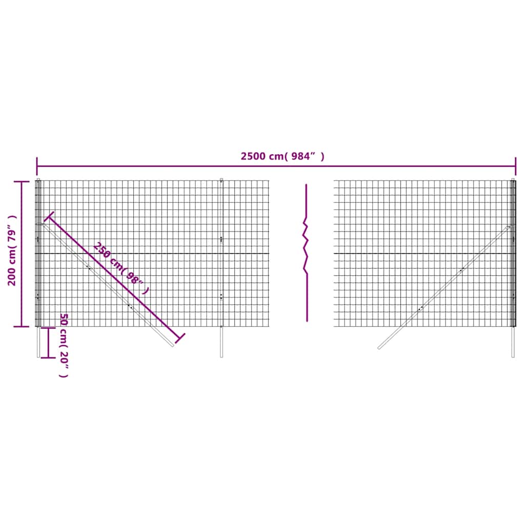 vidaXL Ogrodzenie z siatki drucianej, antracytowe, 2x25 m