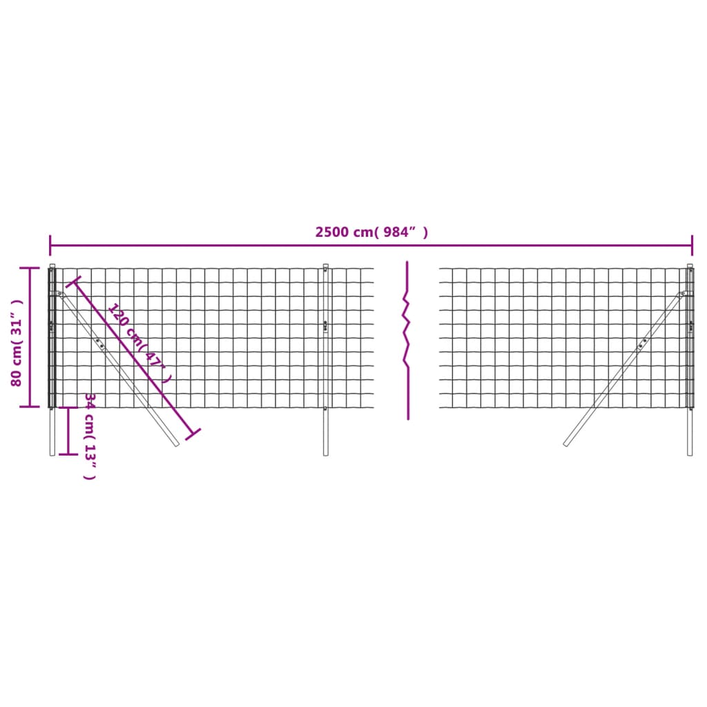 vidaXL Ogrodzenie z siatki drucianej, antracytowe, 0,8x25 m