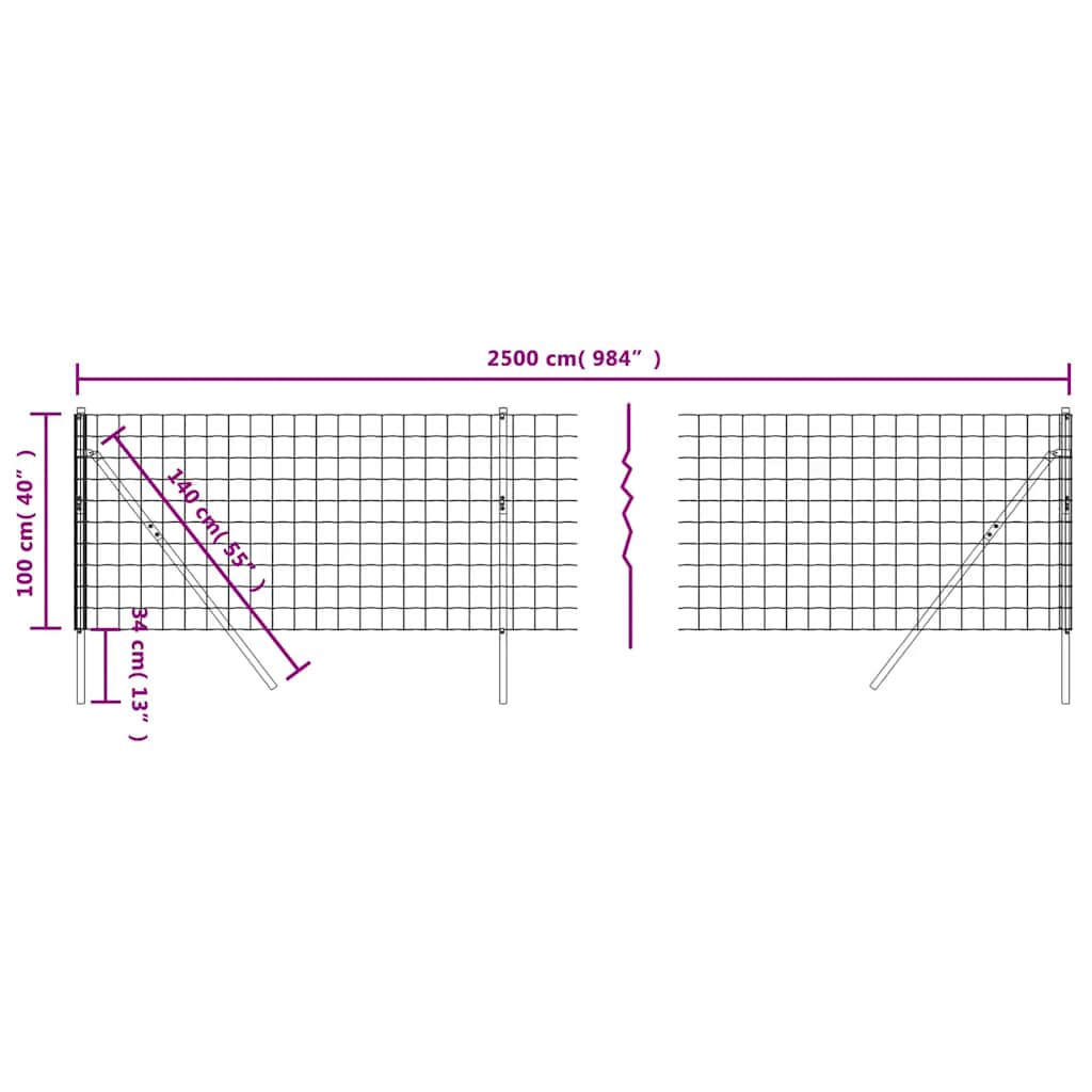 vidaXL Ogrodzenie z siatki drucianej, antracytowe, 1x25 m