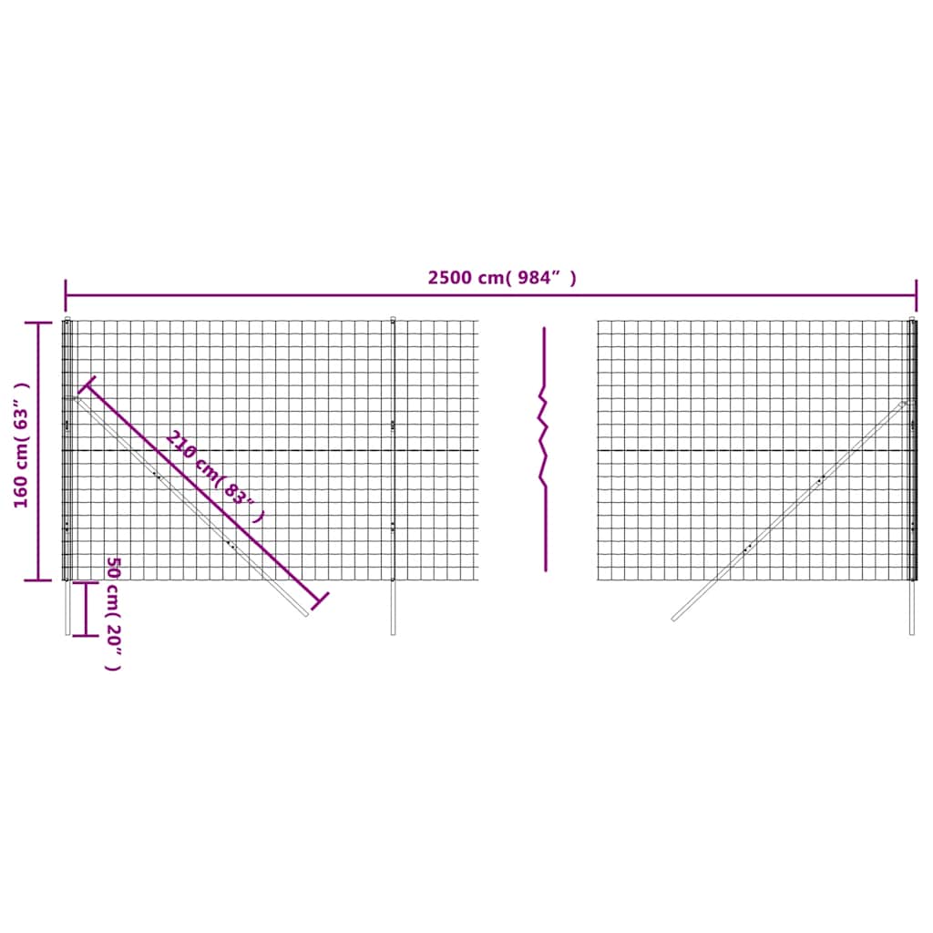 vidaXL Ogrodzenie z siatki drucianej, antracytowe, 1,6x25 m