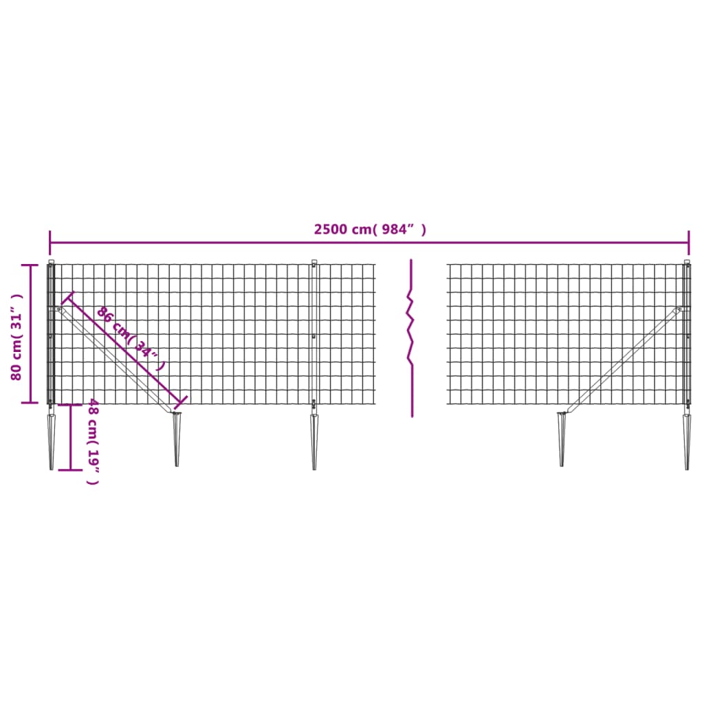 vidaXL Ogrodzenie z siatki, z kotwami, antracytowe, 0,8x25 m