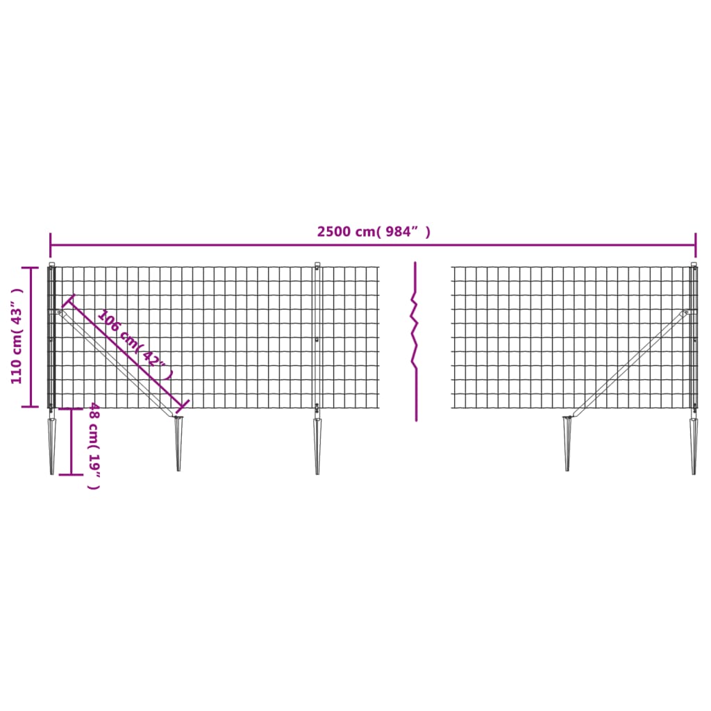 vidaXL Ogrodzenie z siatki, z kotwami, antracytowe, 1,1x25 m