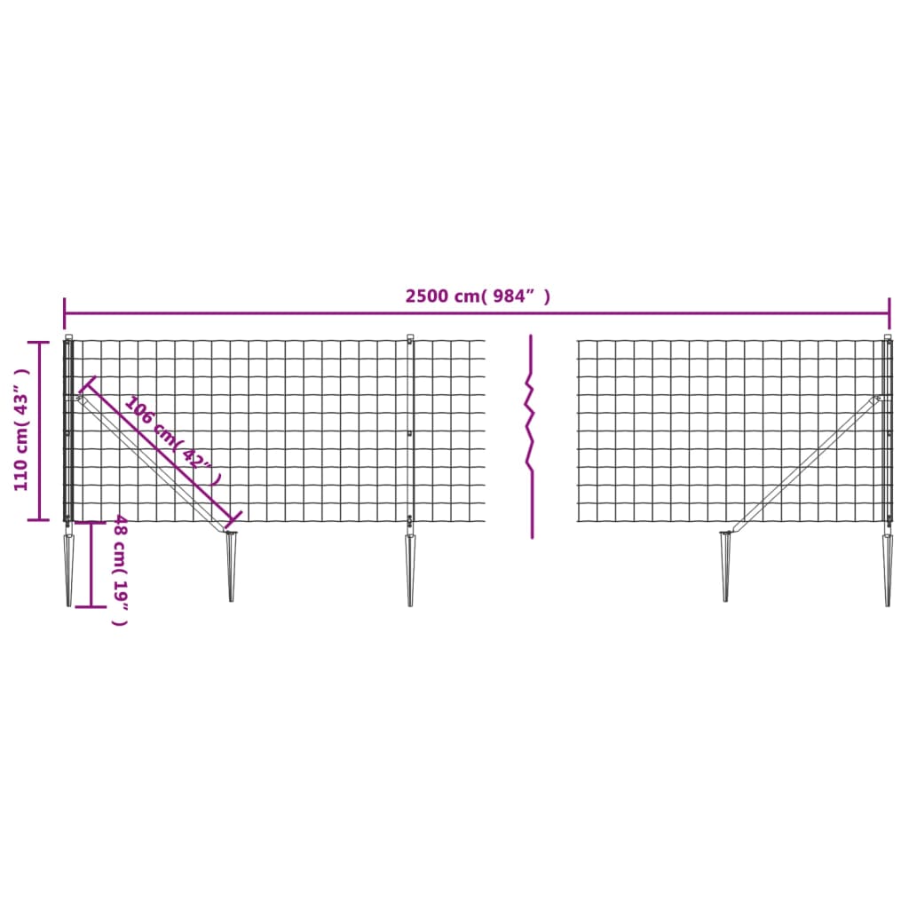 vidaXL Ogrodzenie z siatki, z kotwami, antracytowe, 1,1x25 m