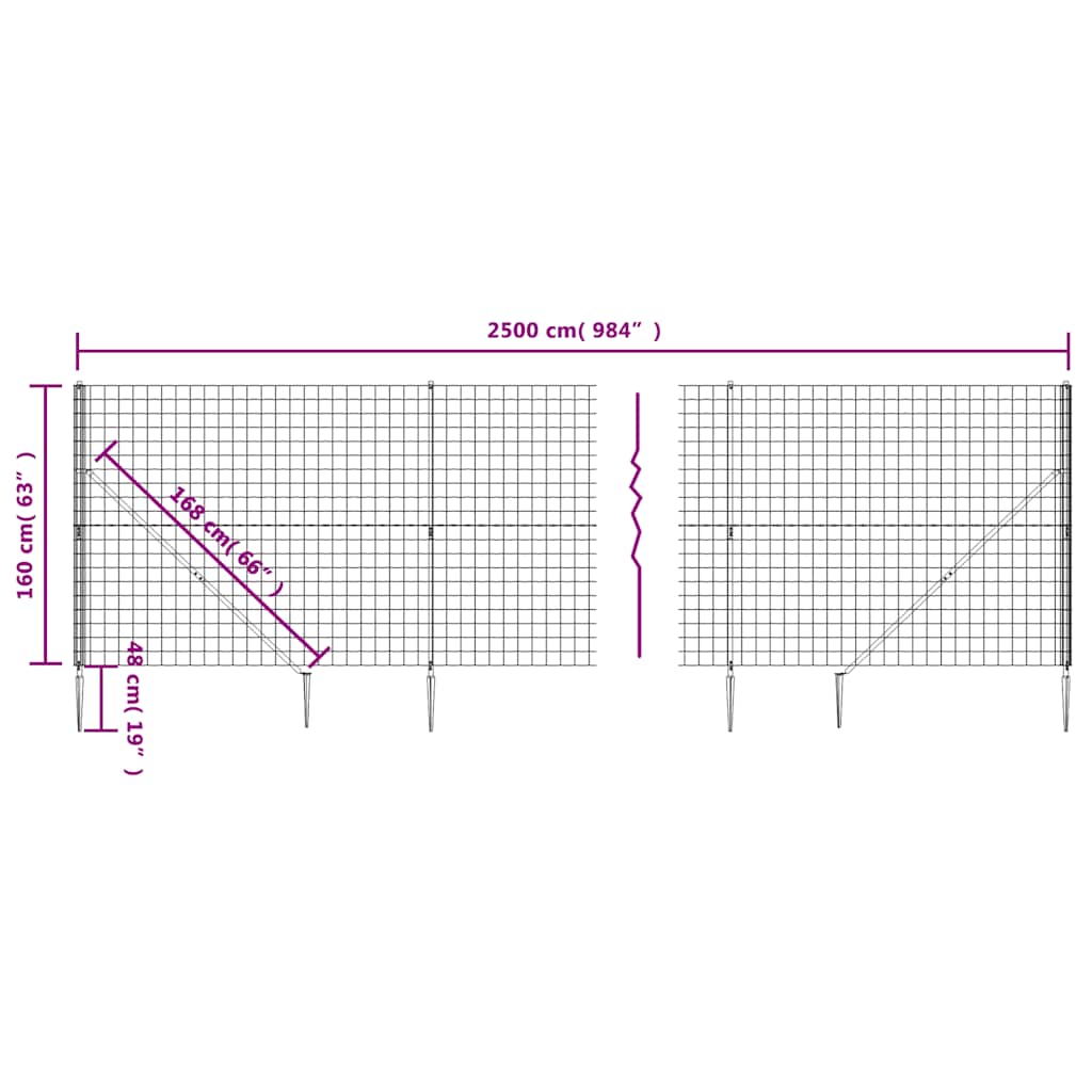 vidaXL Ogrodzenie z siatki, z kotwami, antracytowe, 1,6x25 m