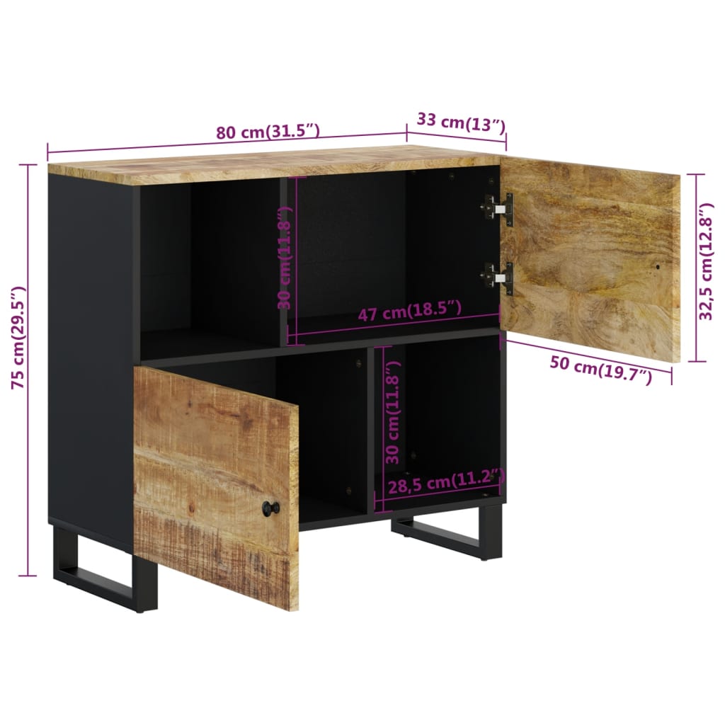 vidaXL Szafka z 2 drzwiczek, 80x33x75 cm, lite drewno mango