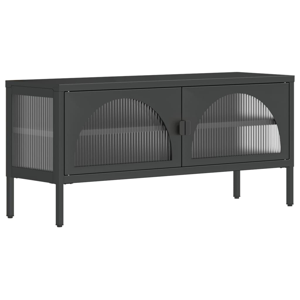 vidaXL Szafka pod telewizor, czarna, 105x35x50 cm, szkło i stal