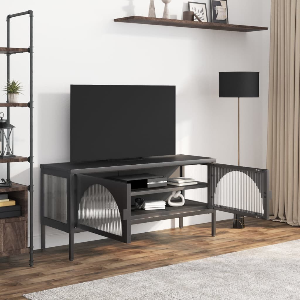 vidaXL Szafka pod telewizor, czarna, 105x35x50 cm, szkło i stal