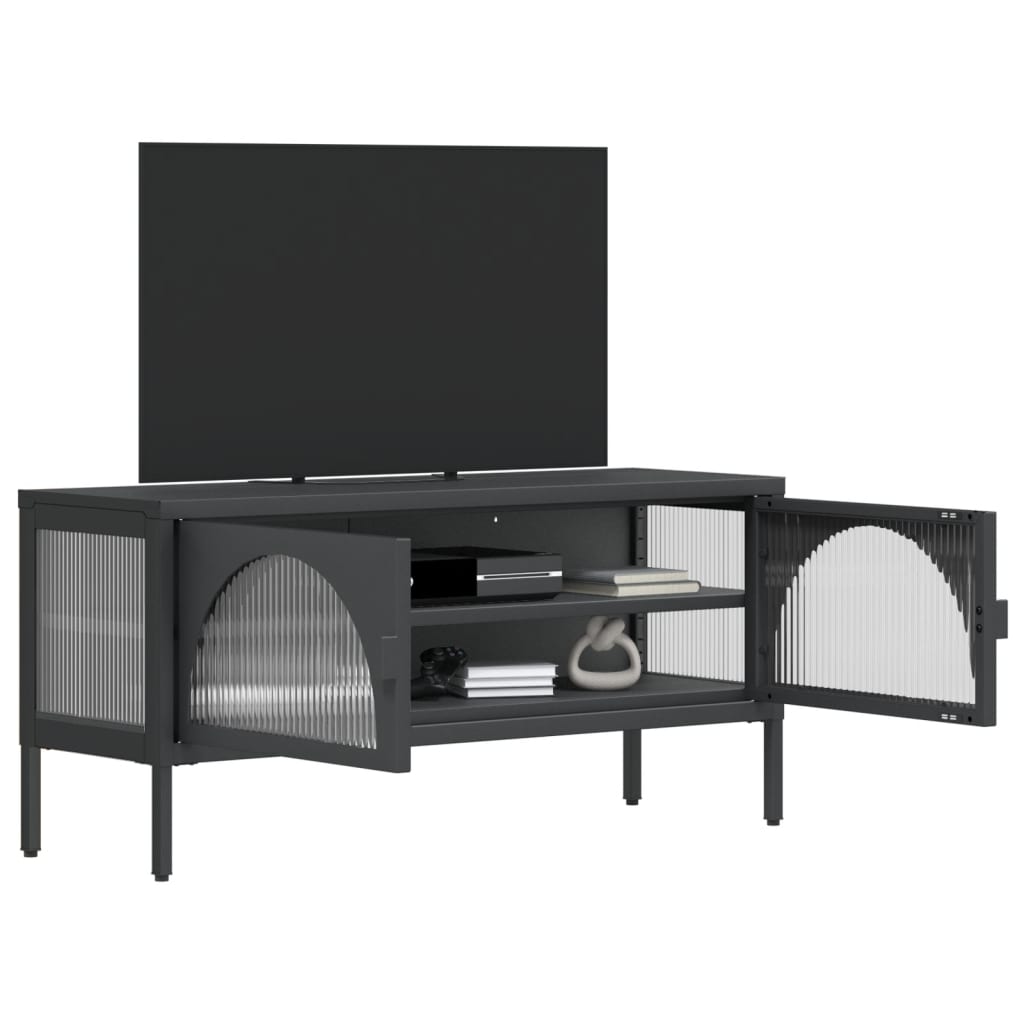 vidaXL Szafka pod telewizor, czarna, 105x35x50 cm, szkło i stal