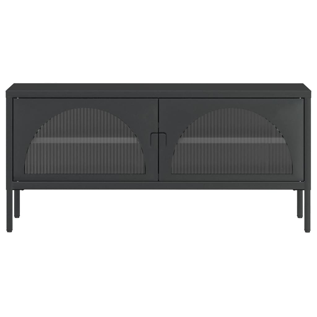 vidaXL Szafka pod telewizor, czarna, 105x35x50 cm, szkło i stal