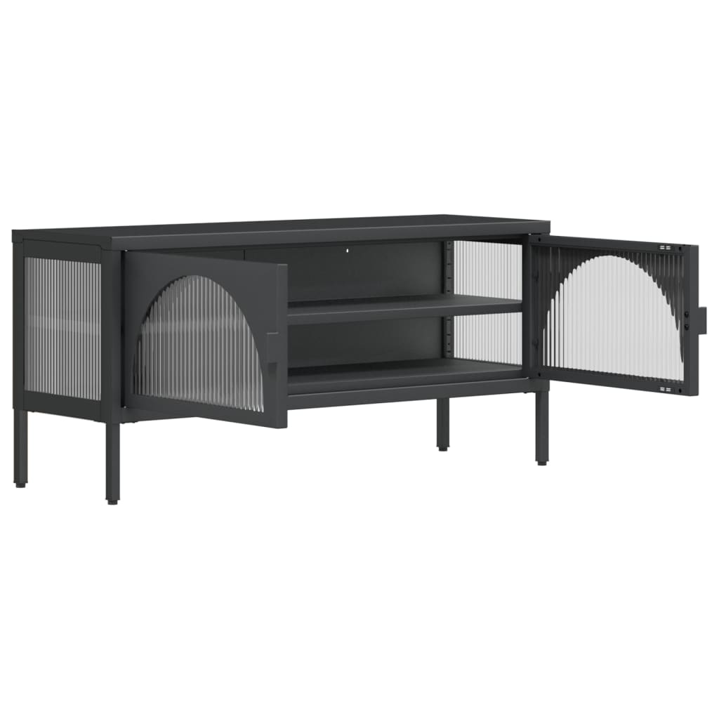 vidaXL Szafka pod telewizor, czarna, 105x35x50 cm, szkło i stal