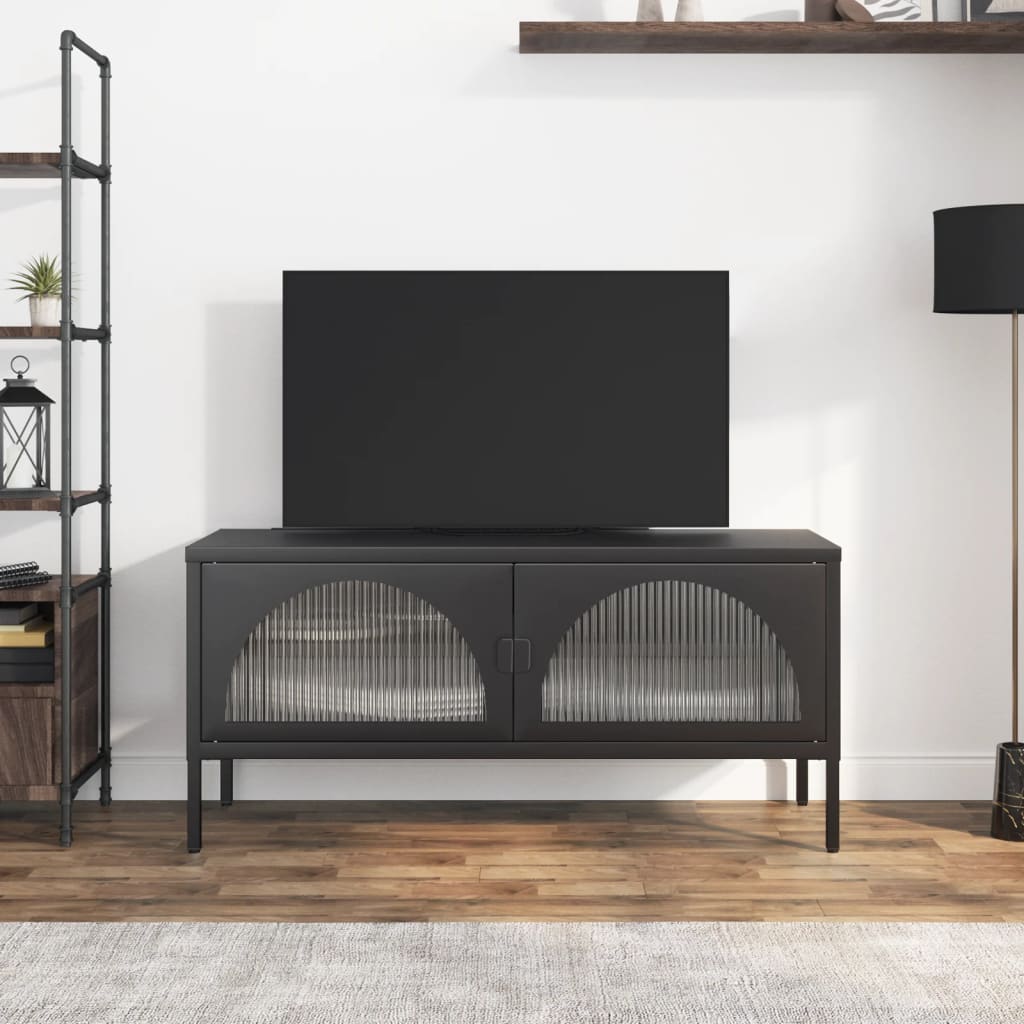 vidaXL Szafka pod telewizor, czarna, 105x35x50 cm, szkło i stal
