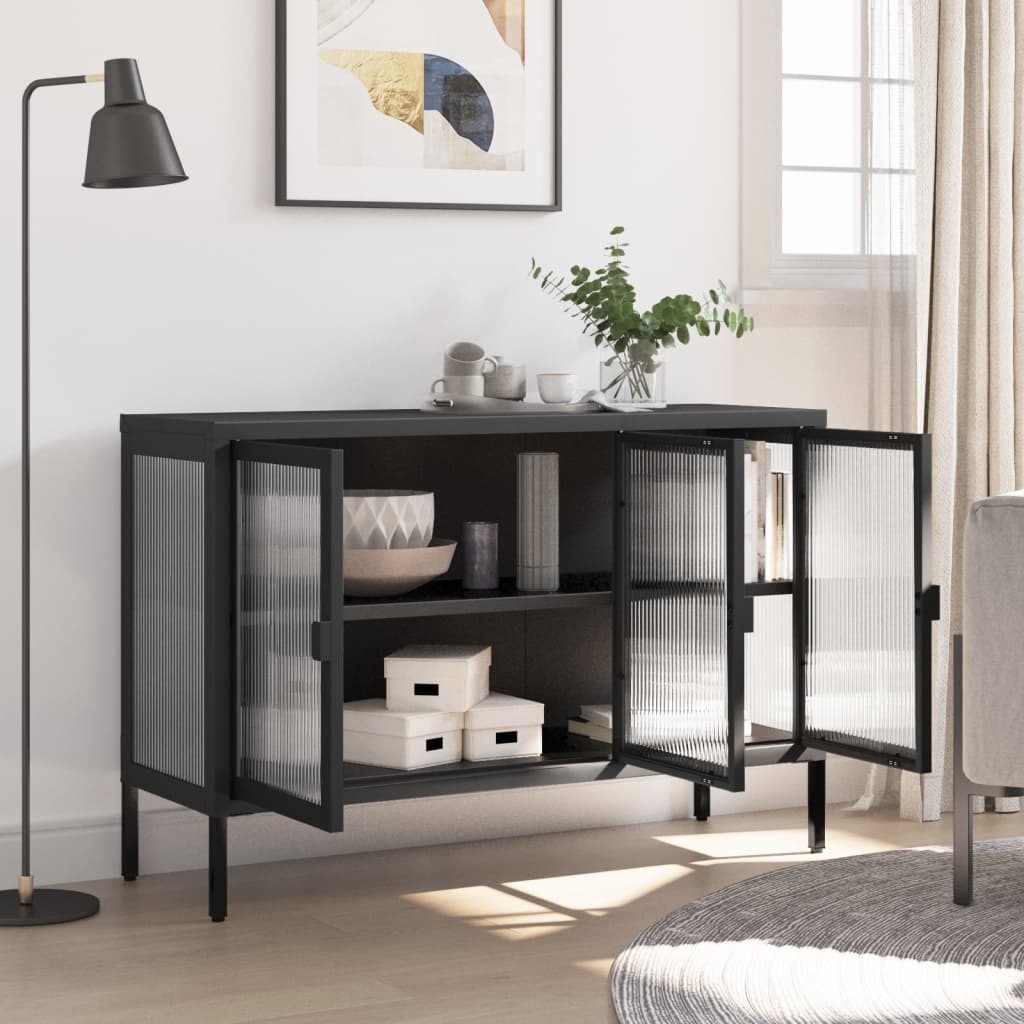 vidaXL Szafka, czarna, 105x35x70 cm, szkło i stal