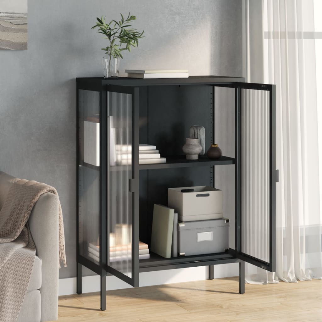 vidaXL Szafka, czarna, 75x35x105 cm, szkło i stal