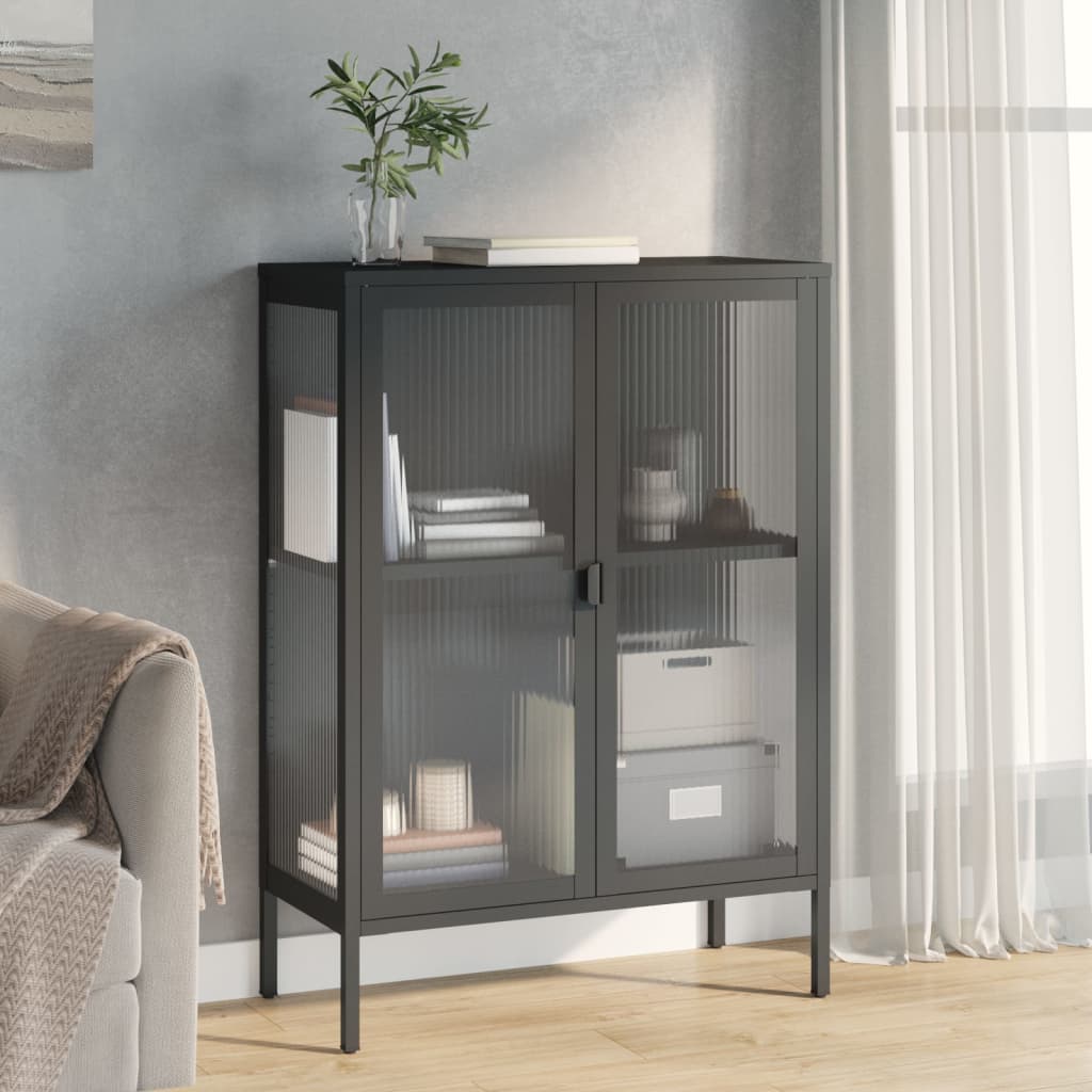 vidaXL Szafka, czarna, 75x35x105 cm, szkło i stal