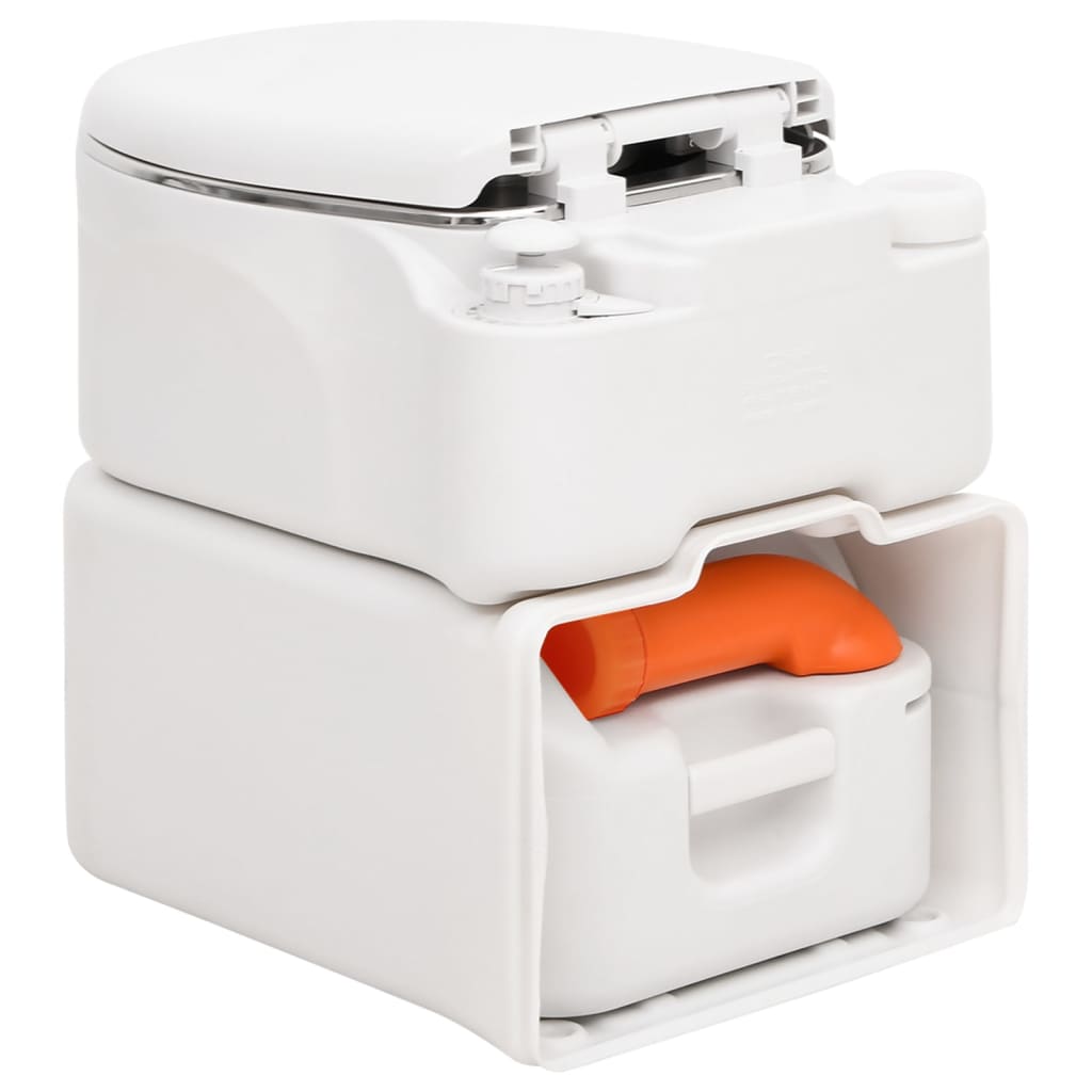 vidaXL Zintegrowana toaleta turystyczna, biała, 24+17 L, HDPE i stal