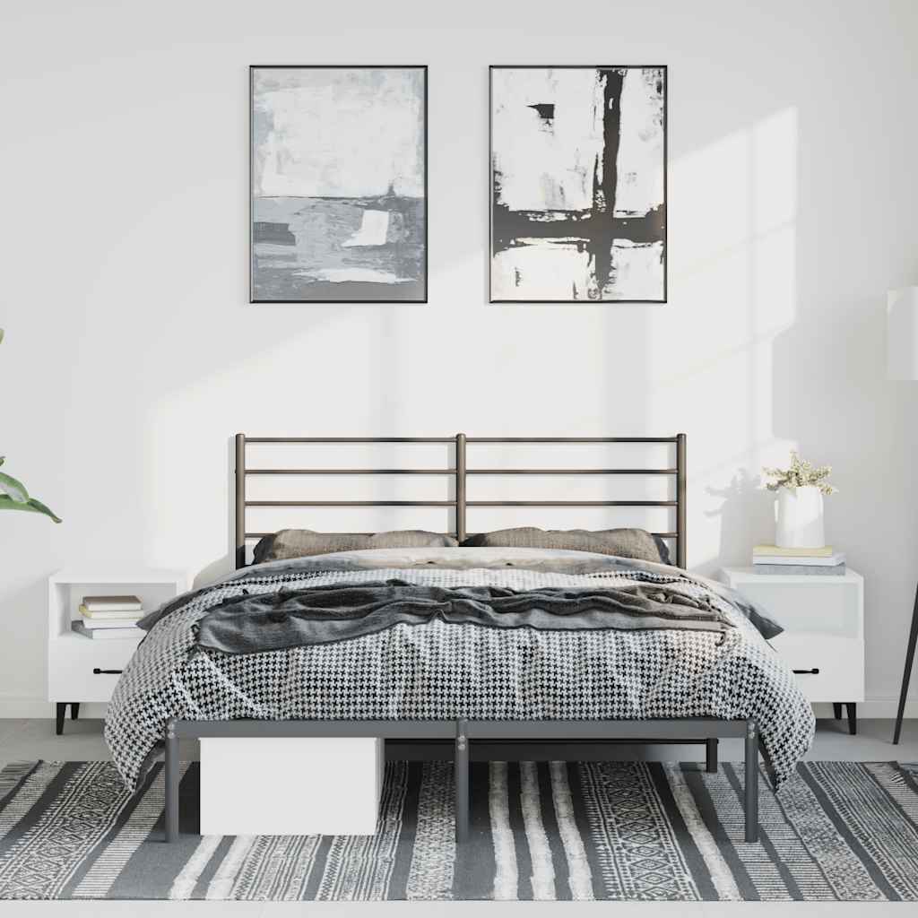 vidaXL Metalowa rama łóżka z wezgłowiem, czarna, 150x200 cm