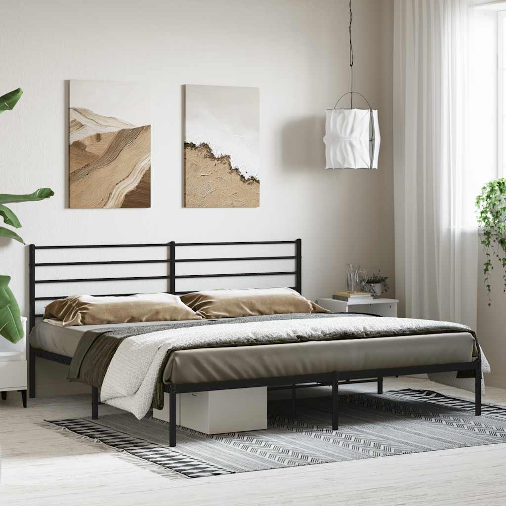 vidaXL Metalowa rama łóżka z wezgłowiem, czarna, 200x200 cm