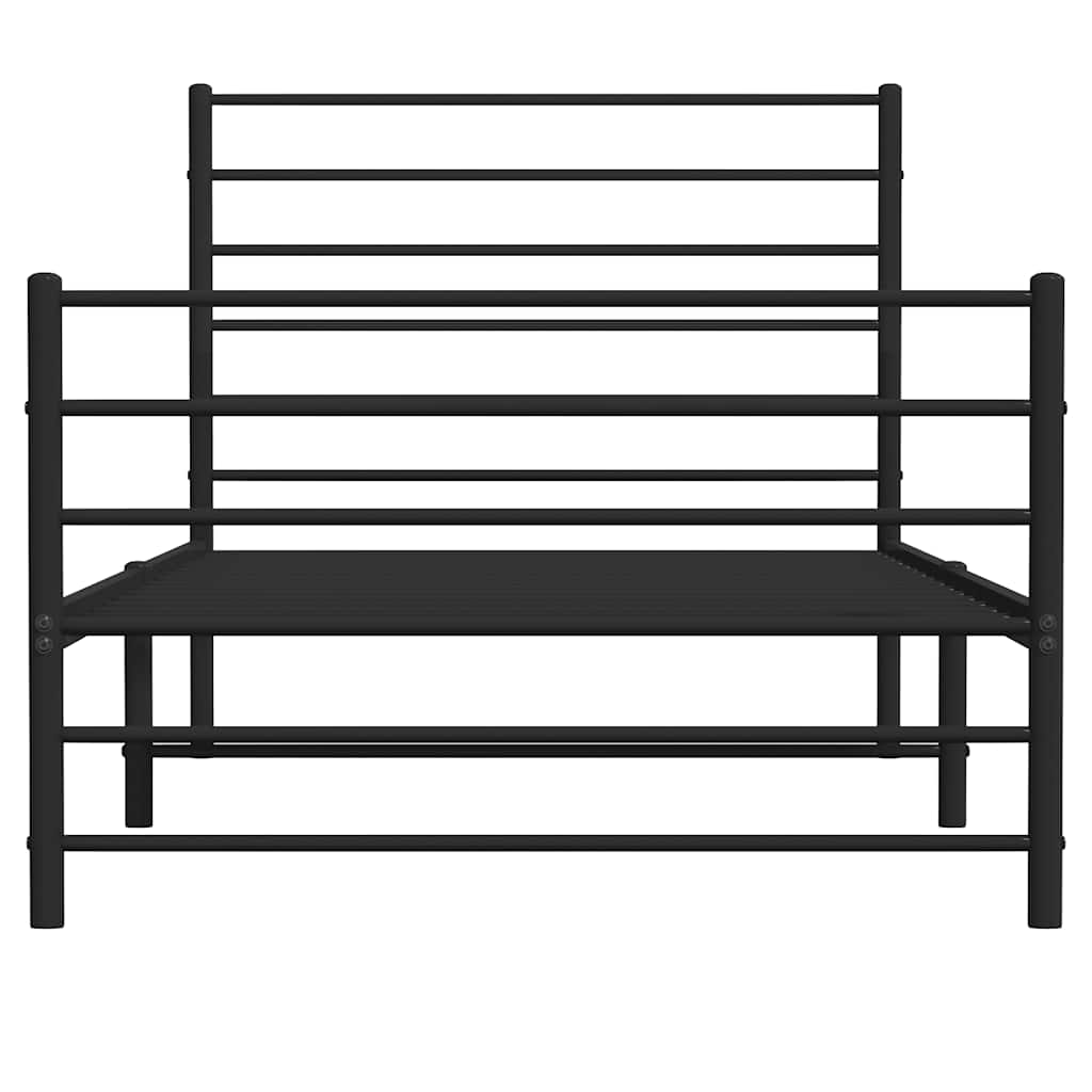 vidaXL Metalowa rama łóżka z wezgłowiem i zanóżkiem, czarna, 90x200 cm