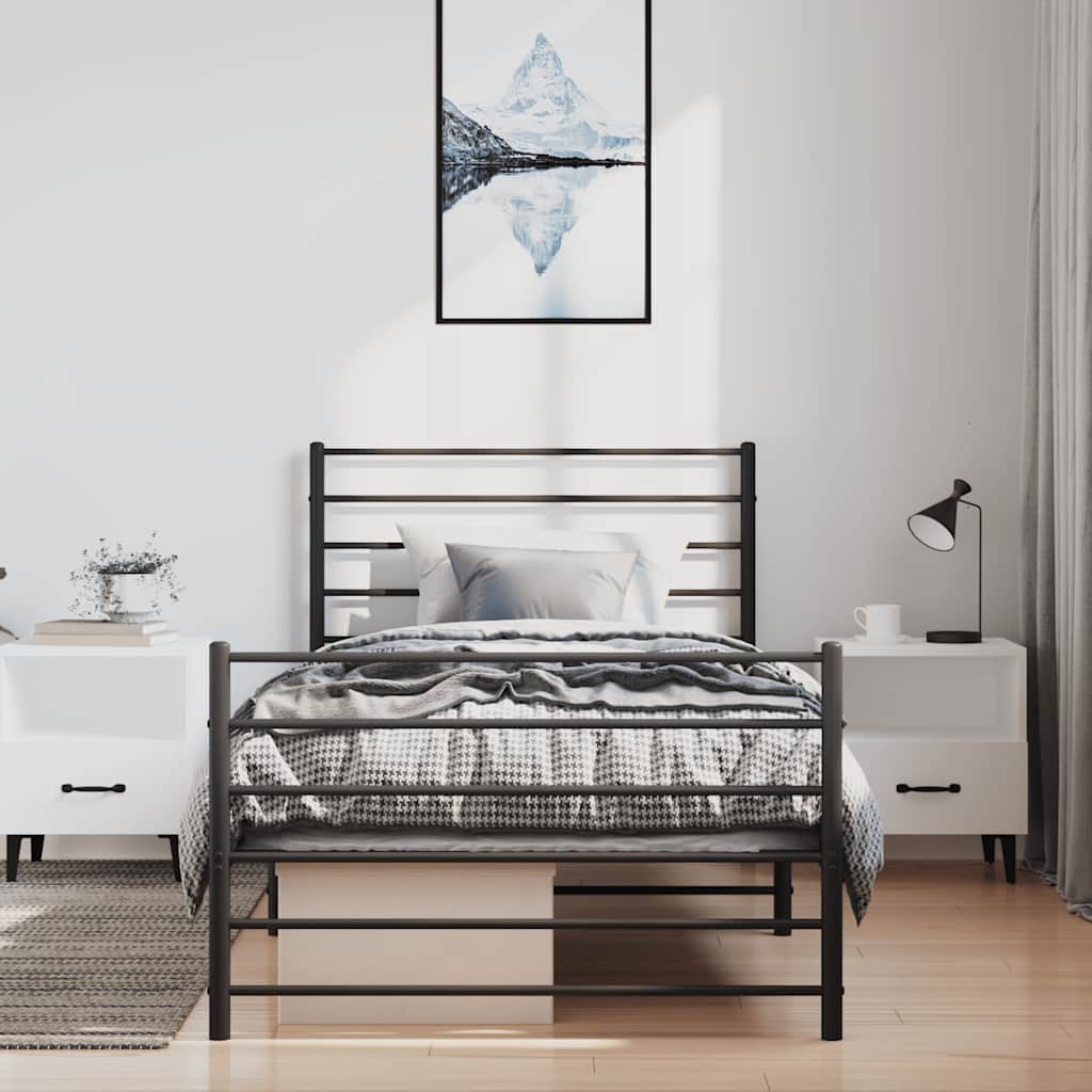 vidaXL Metalowa rama łóżka z wezgłowiem i zanóżkiem, czarna, 100x200cm