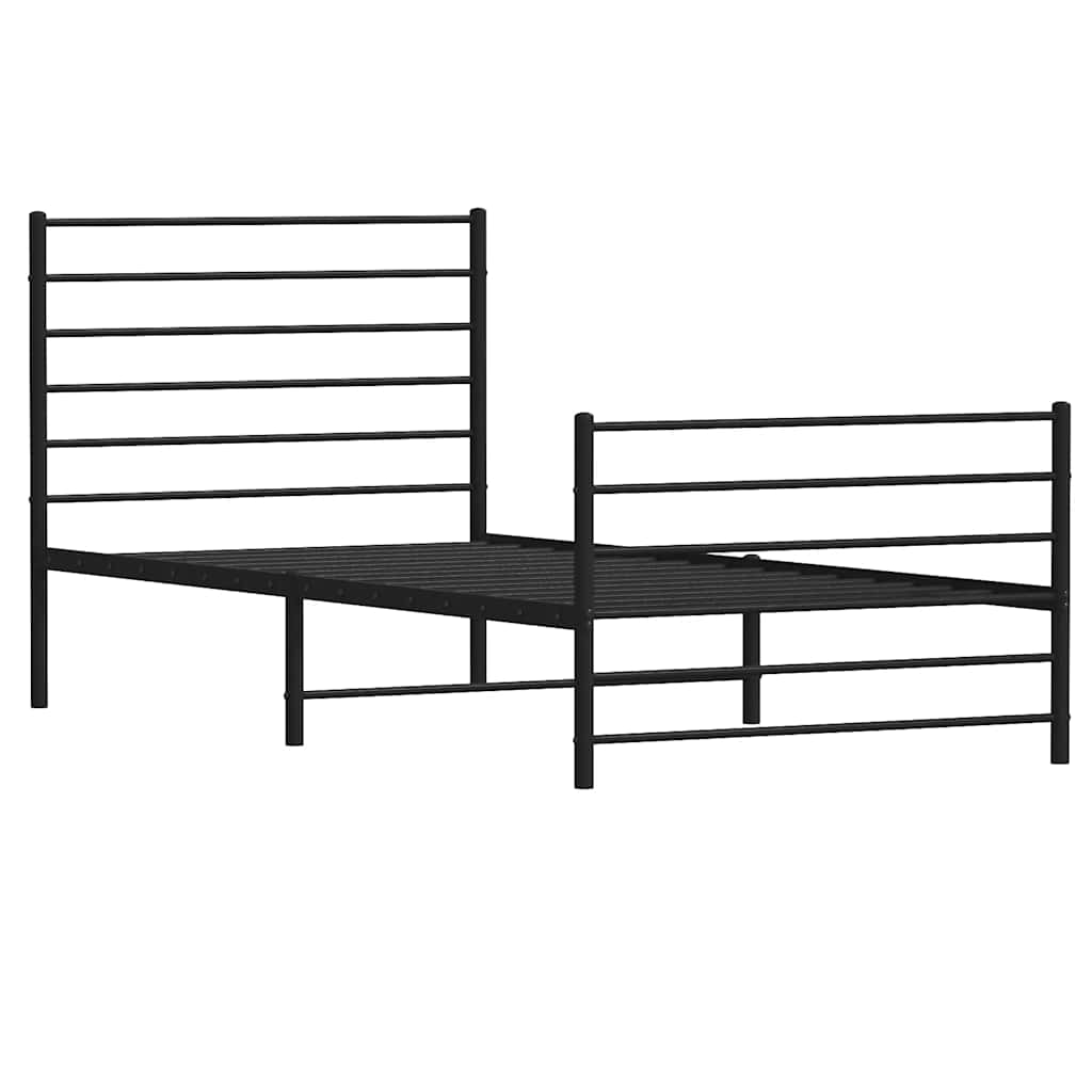 vidaXL Metalowa rama łóżka z wezgłowiem i zanóżkiem, czarna, 100x200cm