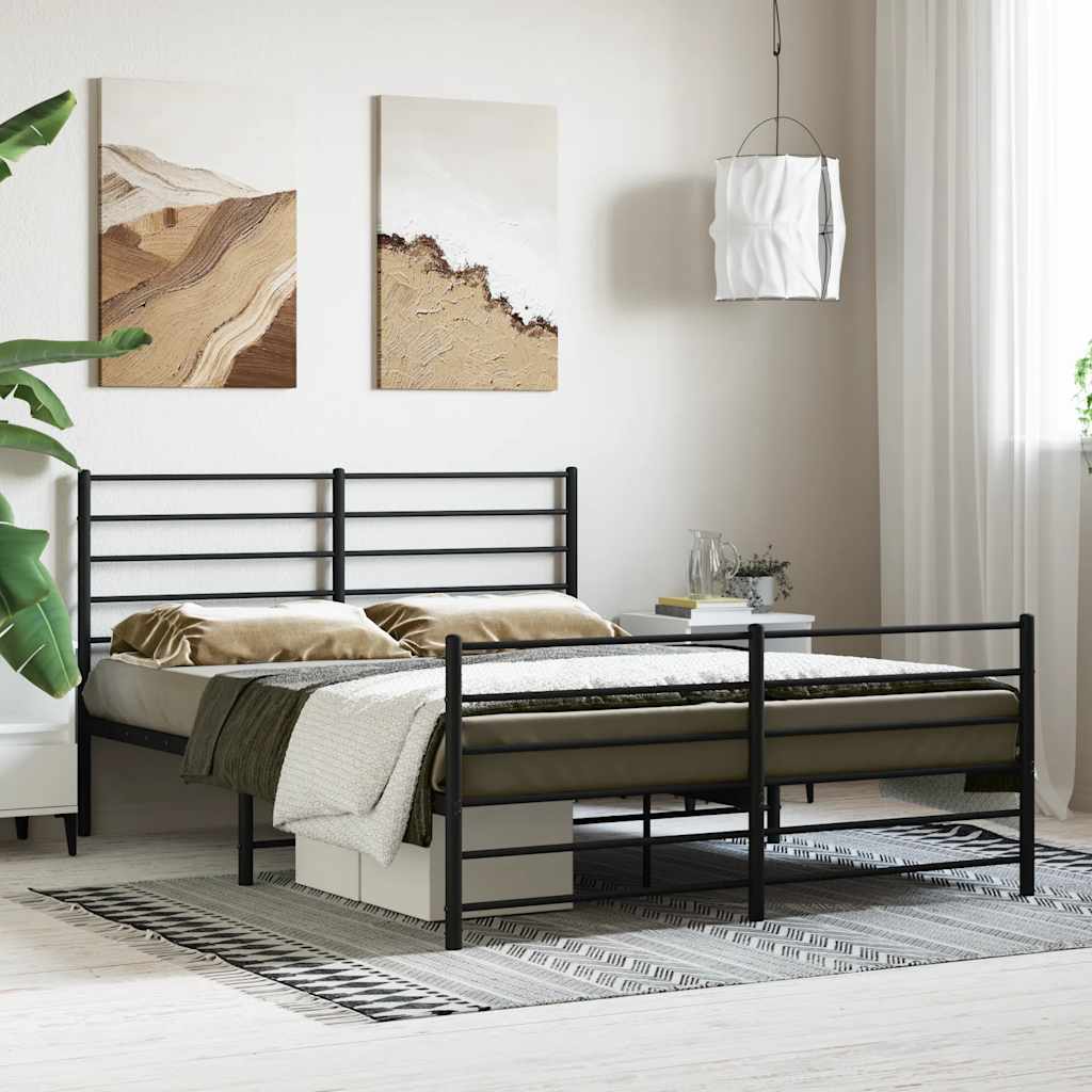 vidaXL Metalowa rama łóżka z wezgłowiem i zanóżkiem, czarna, 120x200cm