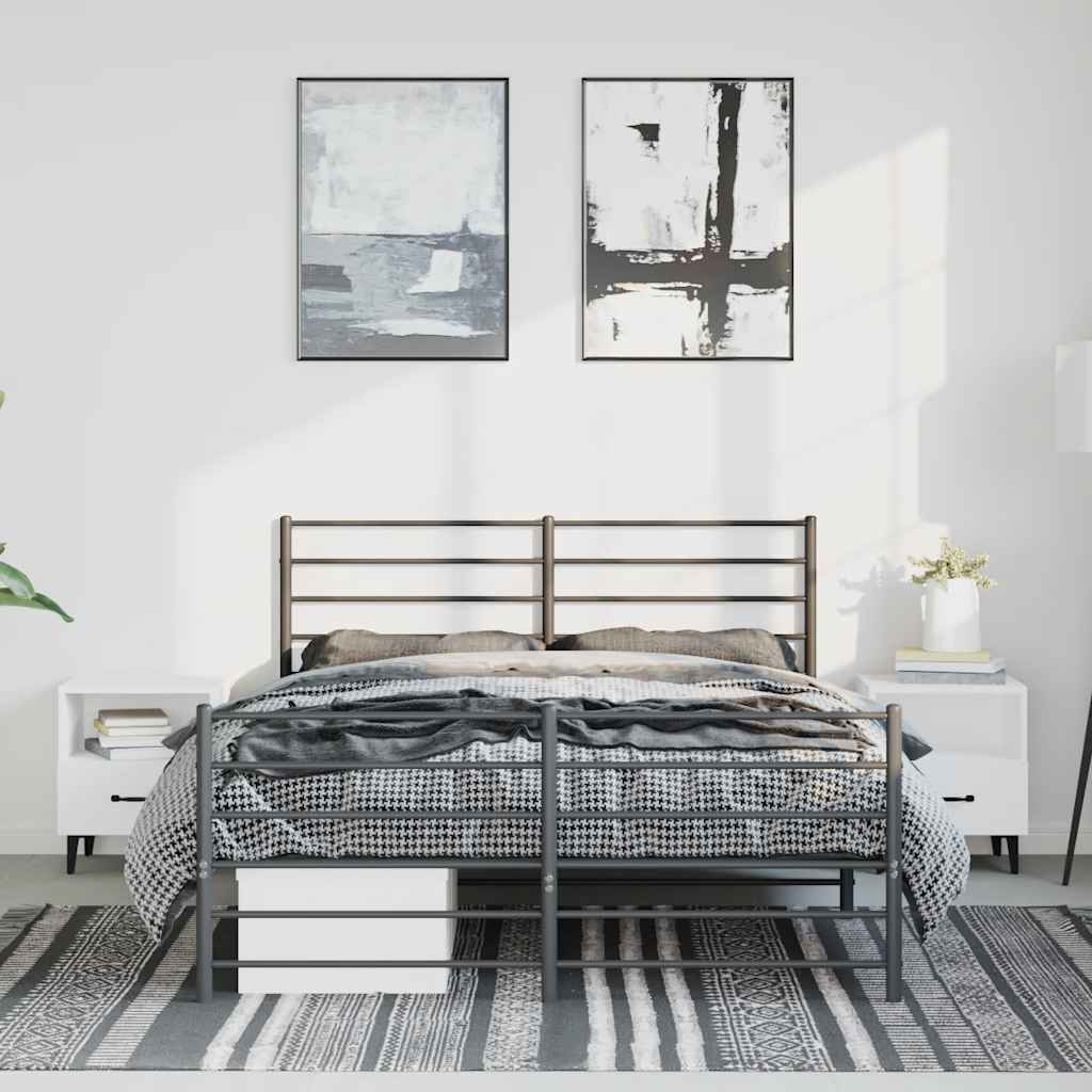 vidaXL Metalowa rama łóżka z wezgłowiem i zanóżkiem, czarna, 135x190cm