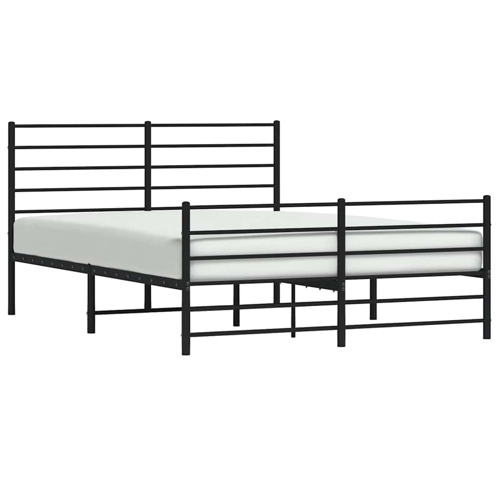 vidaXL Metalowa rama łóżka z wezgłowiem i zanóżkiem, czarna, 150x200cm