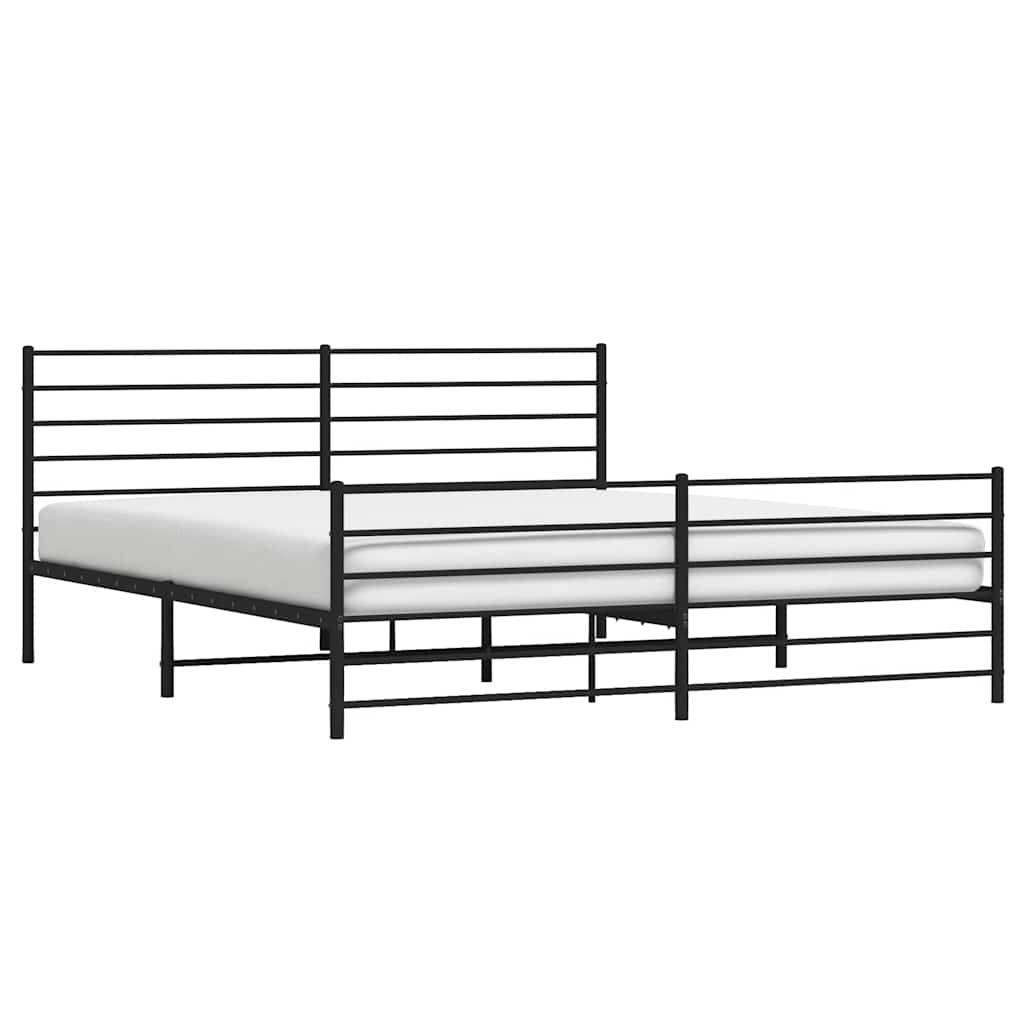 vidaXL Metalowa rama łóżka z wezgłowiem i zanóżkiem, czarna, 183x213cm