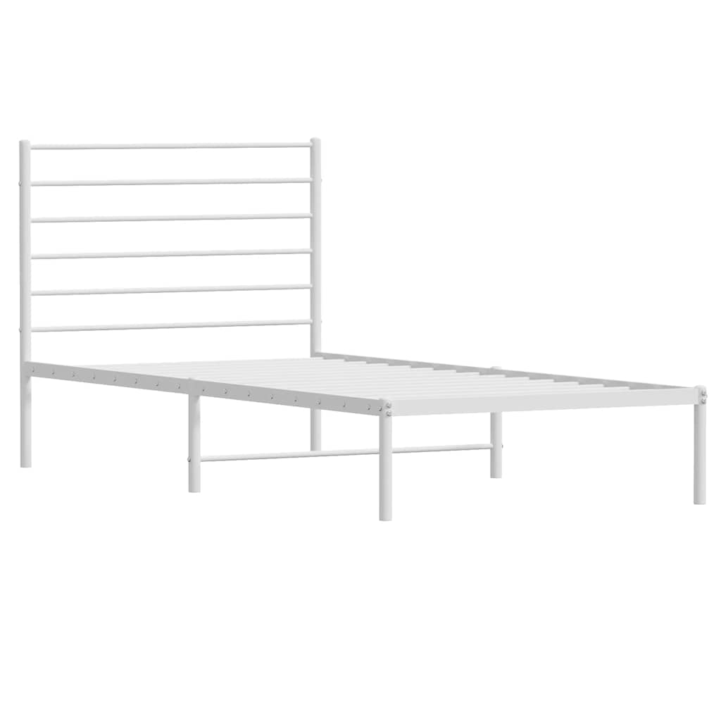 vidaXL Metalowe łóżko z wezgłowiem, bez materaca, białe, 75x190 cm