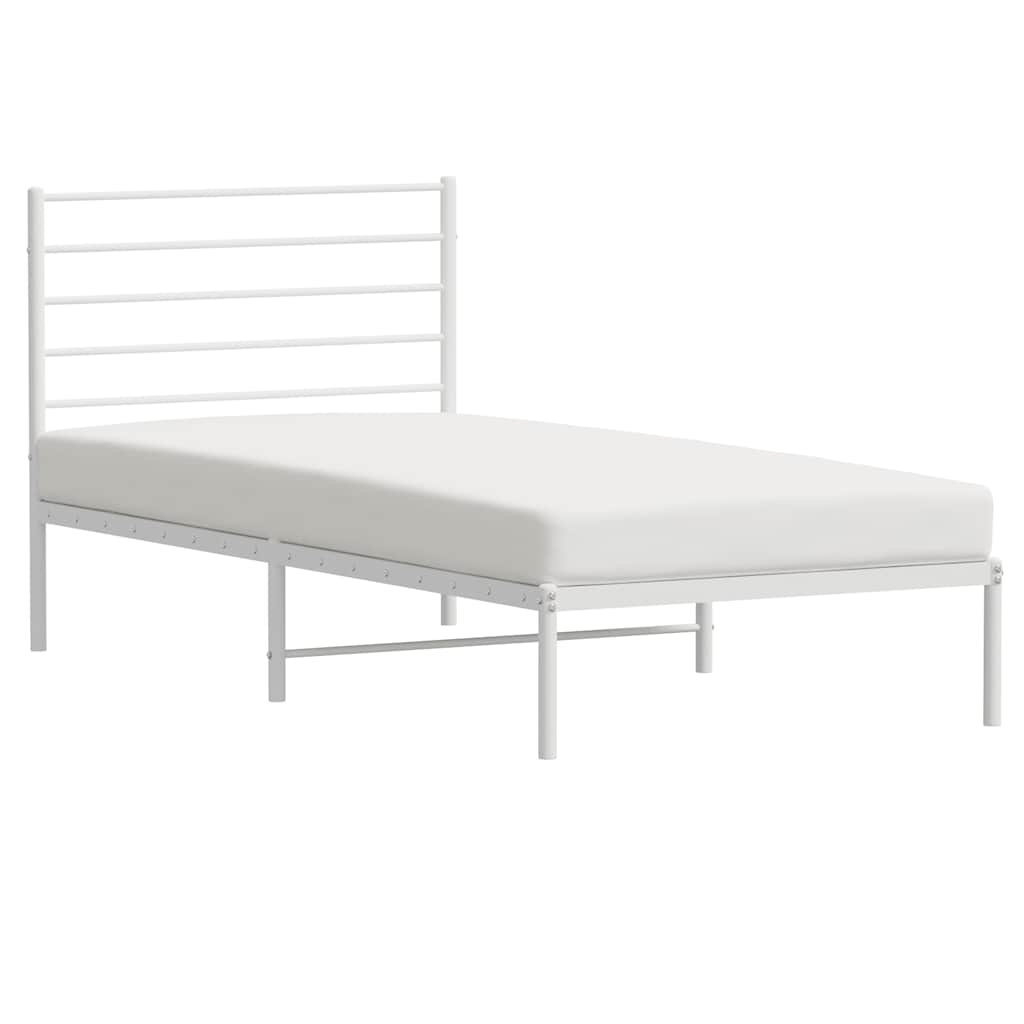 vidaXL Metalowe łóżko z wezgłowiem, bez materaca, białe, 75x190 cm