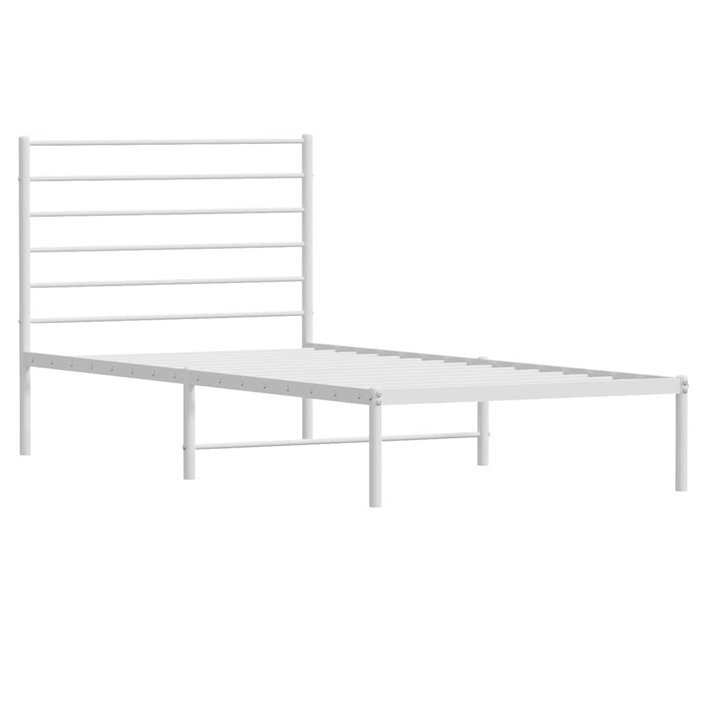 vidaXL Metalowa rama łóżka z wezgłowiem, biała, 90x200 cm