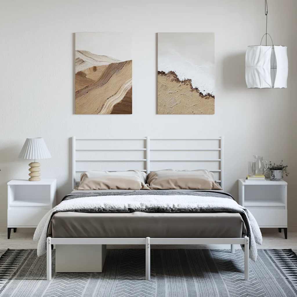 vidaXL Metalowa rama łóżka z wezgłowiem, biała, 135x190 cm