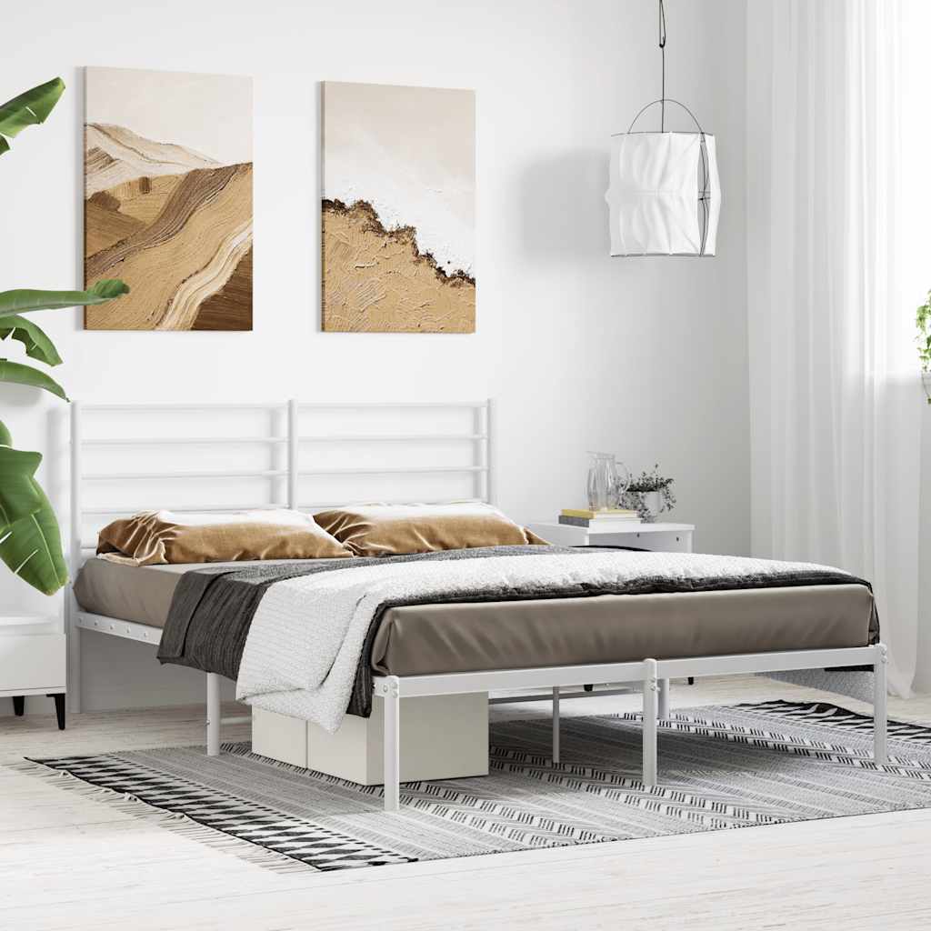 vidaXL Metalowa rama łóżka z wezgłowiem, biała, 160x200 cm