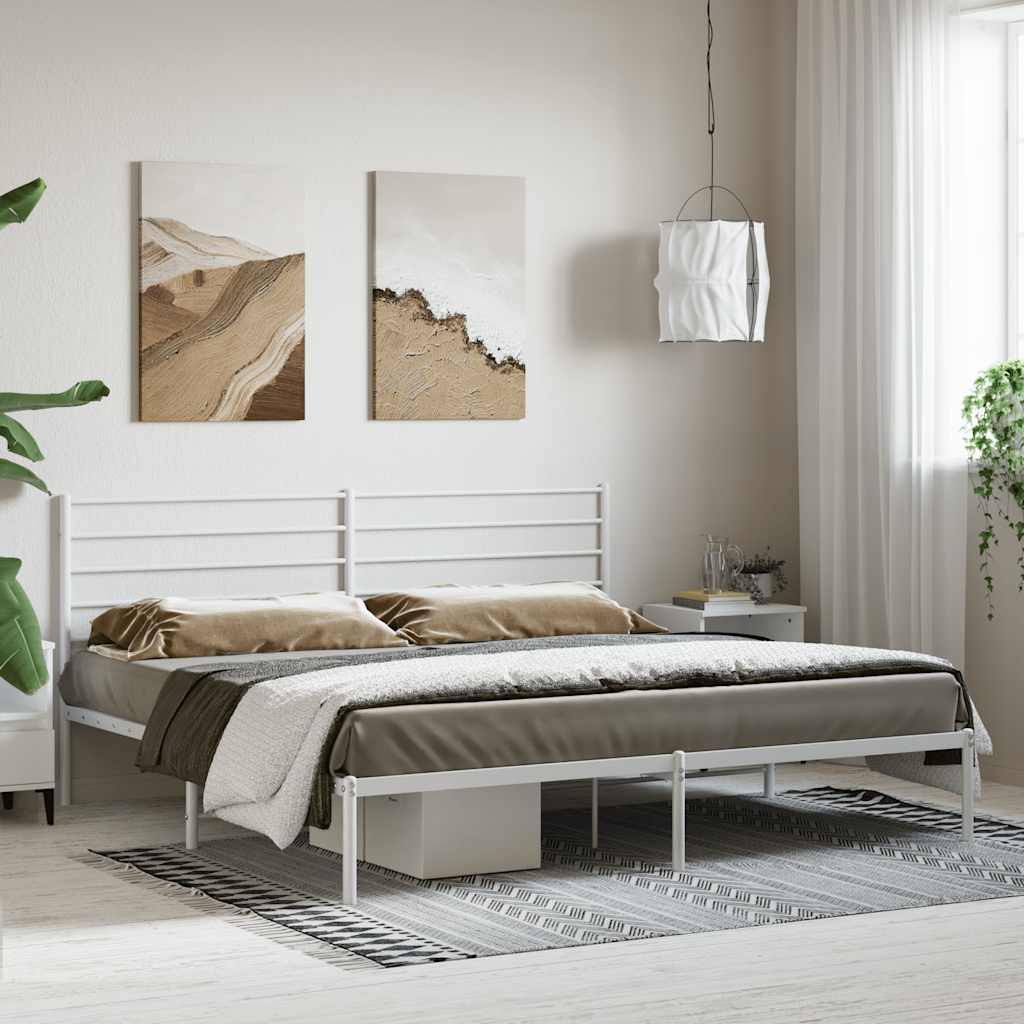 vidaXL Metalowa rama łóżka z wezgłowiem, biała, 180x200 cm