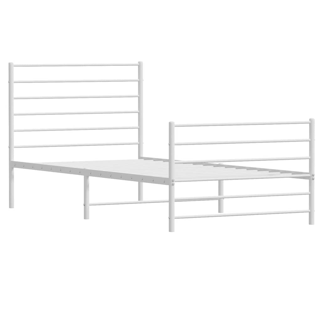 vidaXL Metalowa rama łóżka z wezgłowiem i zanóżkiem, biała, 90x190 cm