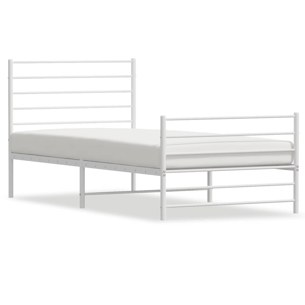 vidaXL Metalowa rama łóżka z wezgłowiem i zanóżkiem, biała, 100x190 cm