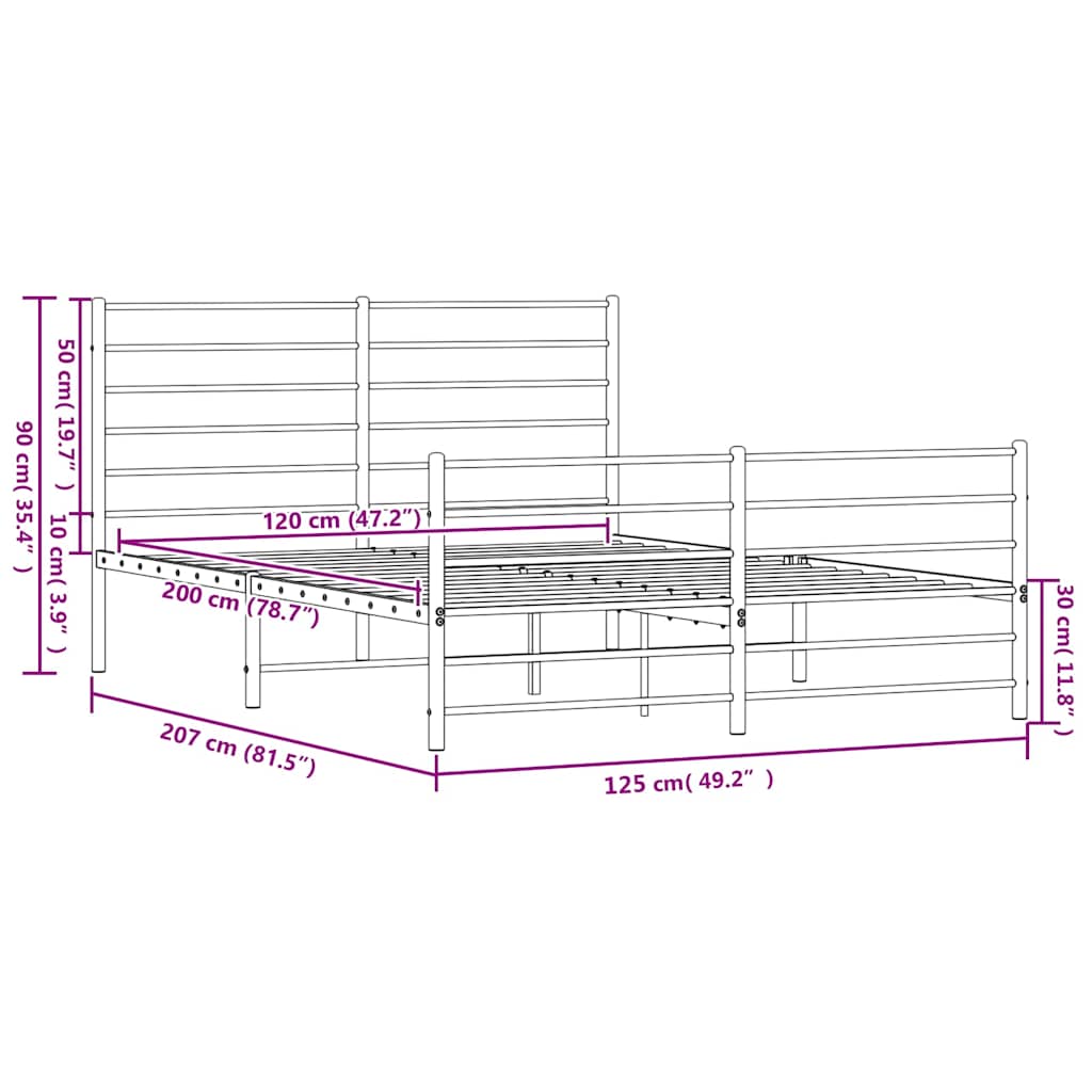 vidaXL Metalowa rama łóżka z wezgłowiem i zanóżkiem, biała, 120x200 cm
