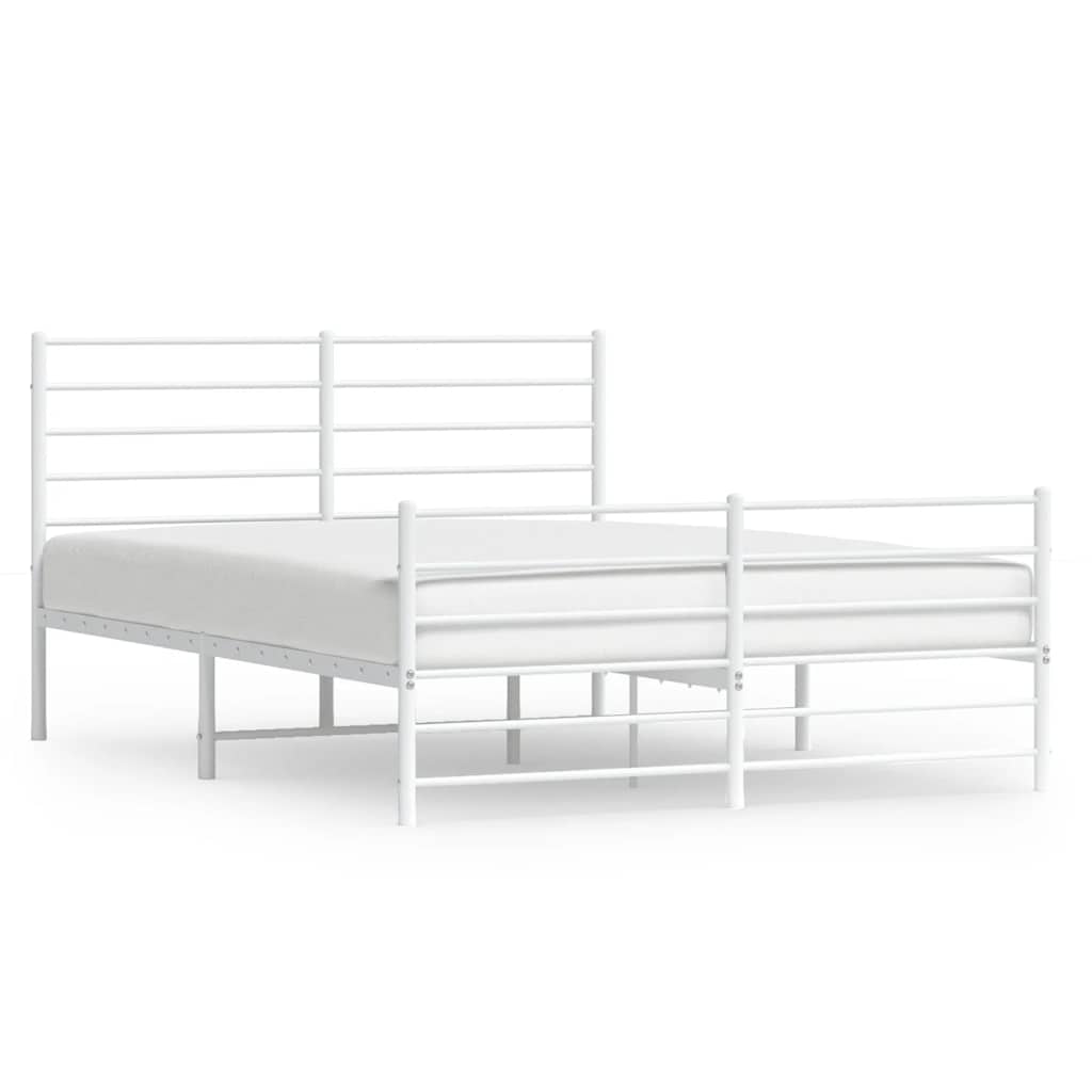 vidaXL Metalowa rama łóżka z wezgłowiem i zanóżkiem, biała, 135x190 cm