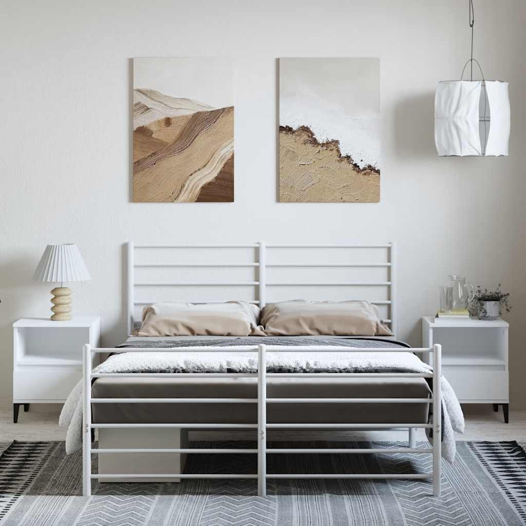 vidaXL Metalowa rama łóżka z wezgłowiem i zanóżkiem, biała, 135x190 cm