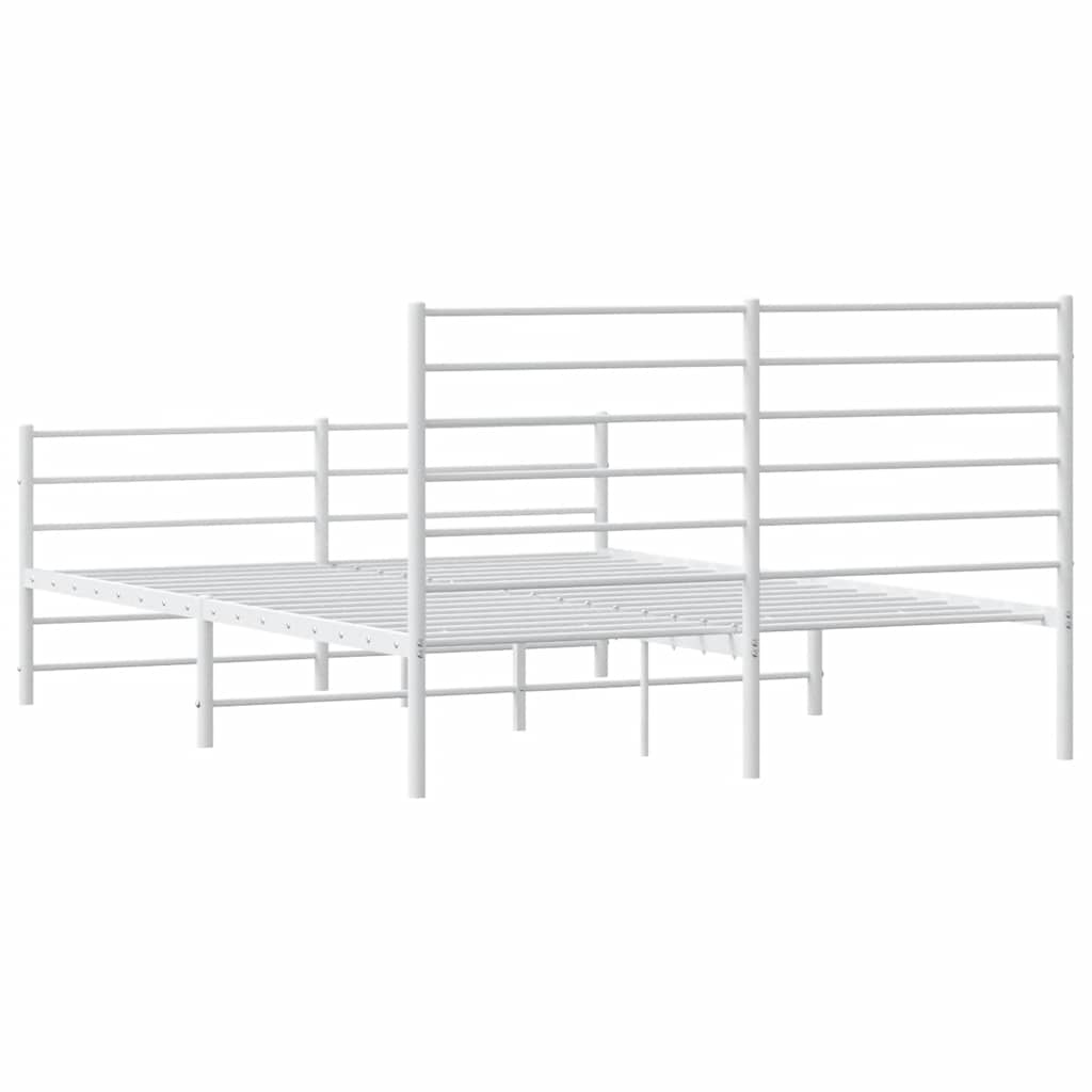 vidaXL Metalowa rama łóżka z wezgłowiem i zanóżkiem, biała, 135x190 cm