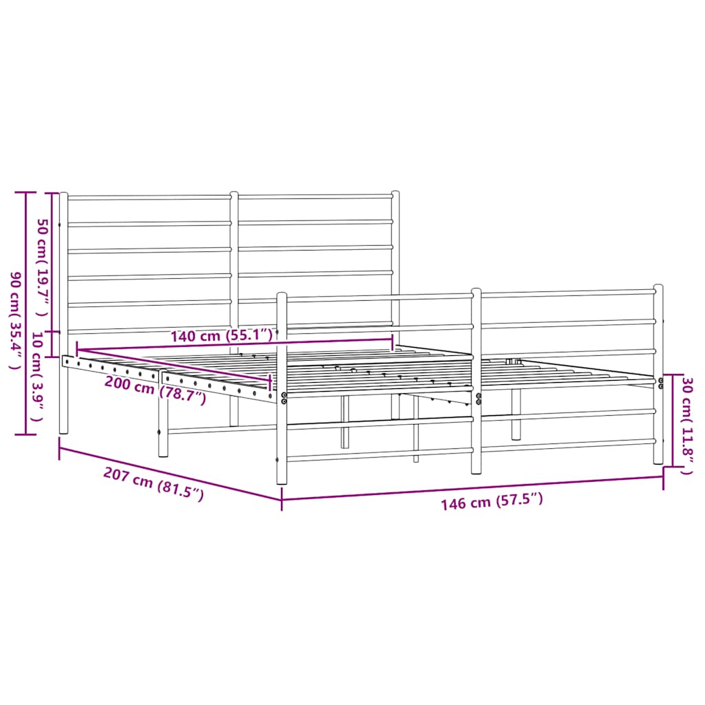 vidaXL Metalowa rama łóżka z wezgłowiem i zanóżkiem, biała, 140x200 cm