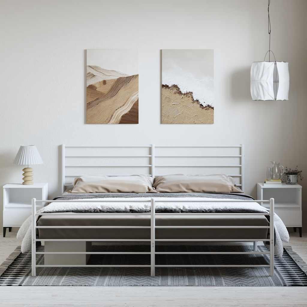vidaXL Metalowa rama łóżka z wezgłowiem i zanóżkiem, biała, 183x213 cm