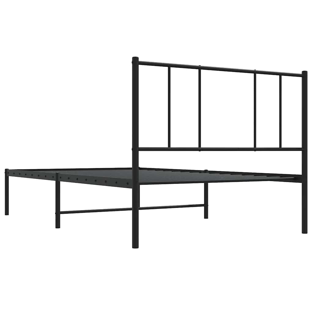 vidaXL Metalowa rama łóżka z wezgłowiem, czarna, 90x190 cm