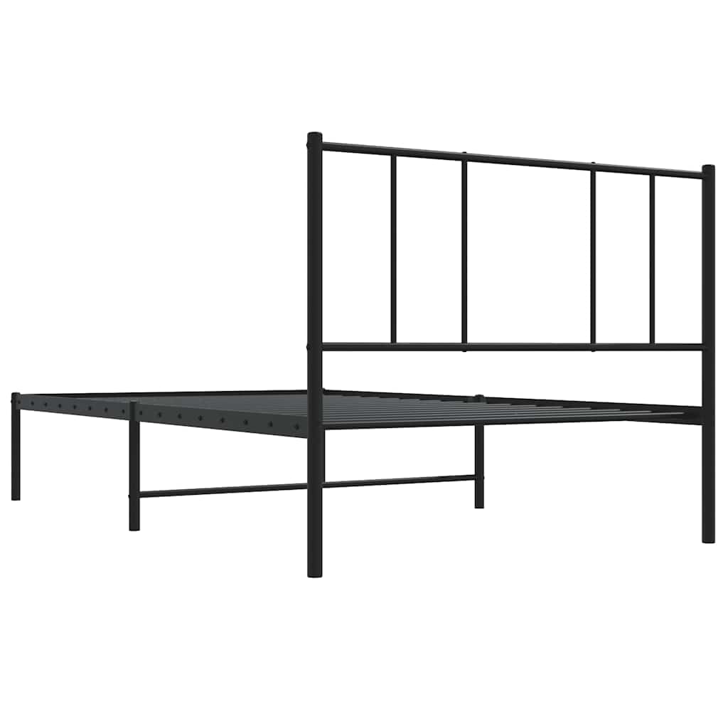 vidaXL Metalowa rama łóżka z wezgłowiem, czarna, 100x190 cm