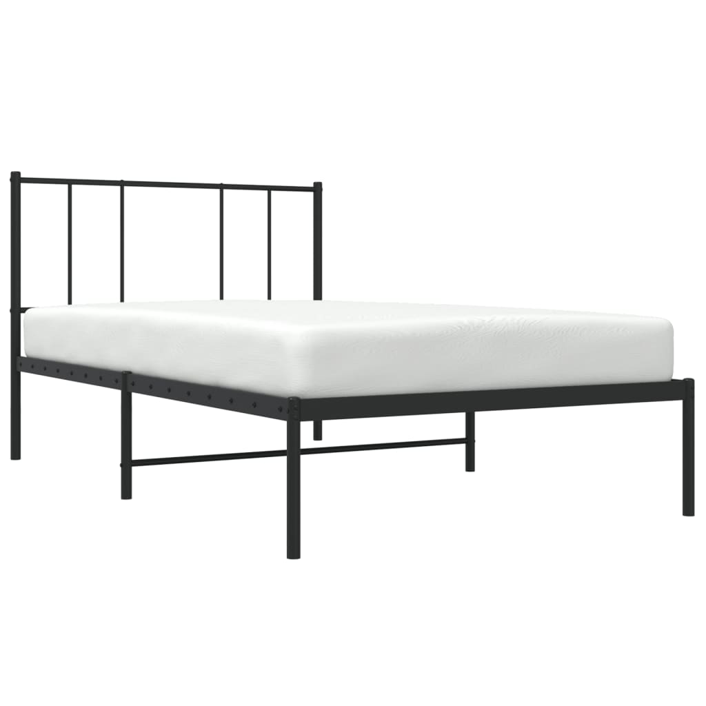 vidaXL Metalowa rama łóżka z wezgłowiem, czarna, 107x203 cm