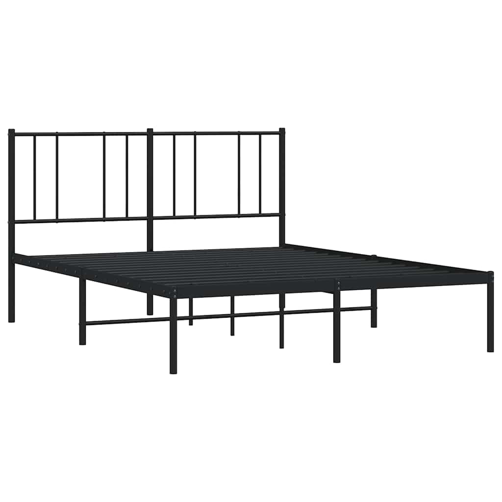 vidaXL Metalowa rama łóżka z wezgłowiem, czarna, 135x190 cm
