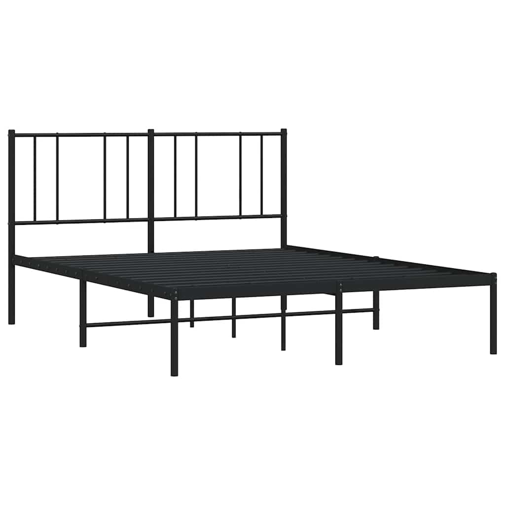 vidaXL Metalowa rama łóżka z wezgłowiem, czarna, 150x200 cm