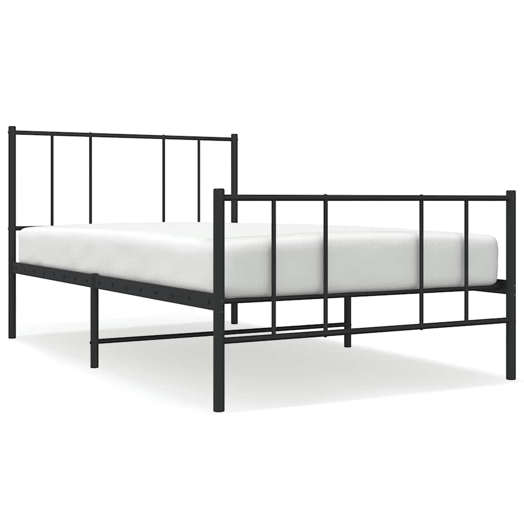 vidaXL Metalowa rama łóżka z wezgłowiem i zanóżkiem, czarna, 75x190 cm